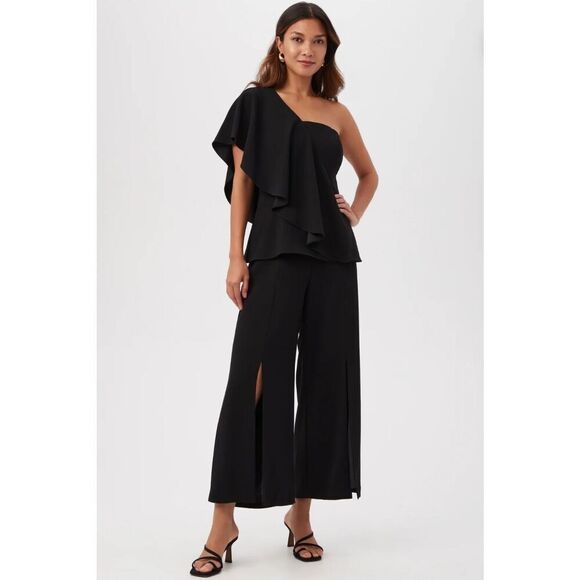 Trina Turk Davon Cropped Wide-Leg Pants With Front Slits 0 Black - Picture 4 of 10